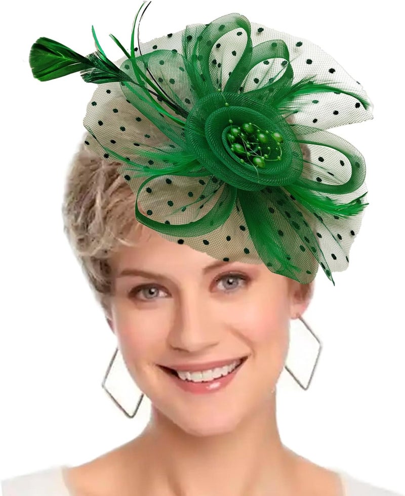 HIWIND Store Fascinators Hat Women Tea Party Headband Flower Cocktail Mesh Feathers Hair Clip Kentucky Derby Hat Wedding - Image 1